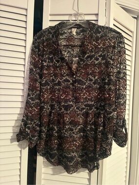 Cocomo Black and Brown Printed Button-Front Blouse